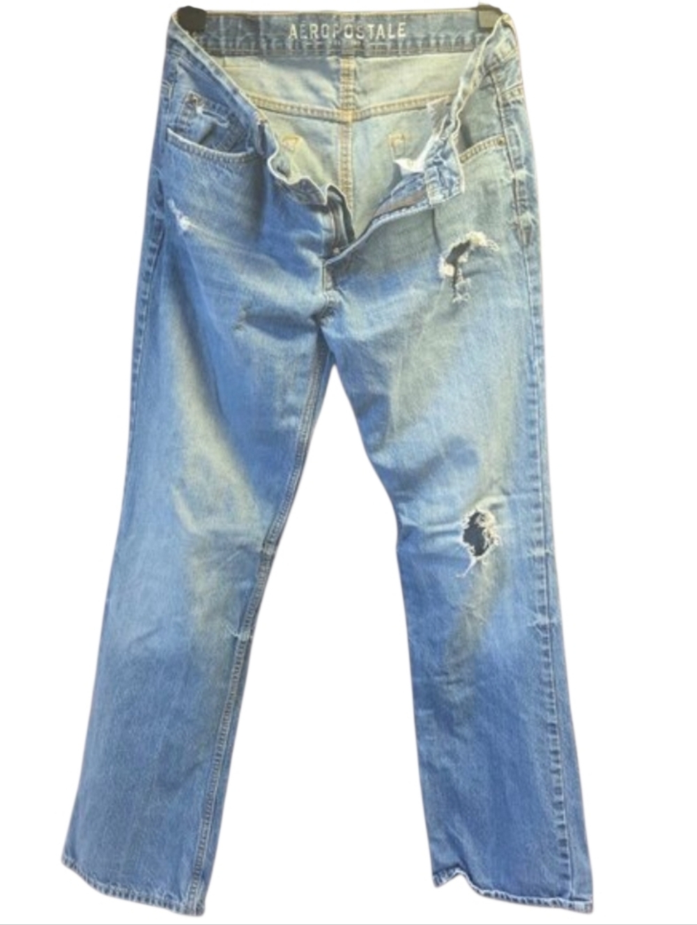 Aeropostale Men’s Slim Bootcut Jeans Distressed Blue Denim 34/30